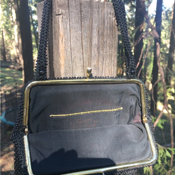 Vintage black beaded with gold hardware beaded top handle bag HPx3 - Picture 2 of 8